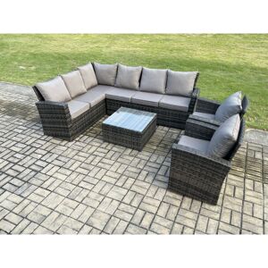 Rattan Garden Furniture Set Outdoor Lounge Corner Sofa Set With Square Coffee Table 2 Armchairs 8 Seater Dark Grey Mixed - Fimous Rattan Garden Furniture Set Outdoor Lounge Corner Sofa Set With Square Coffee Table 2 Armchairs 8 Seater Dark Grey Mixed - Fimous