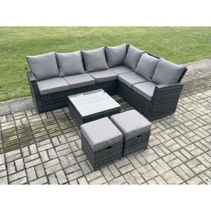 Rattan Garden Furniture Set Outdoor Lounge Corner Sofa Set With Square Coffee Table 2 Small Footstools 8 Seater Dark Grey Mixed - Fimous Rattan Garden Furniture Set Outdoor Lounge Corner Sofa Set With Square Coffee Table 2 Small Footstools 8 Seater Dark Grey Mixed - Fimous