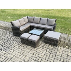 Rattan Garden Furniture Set Outdoor Lounge Corner Sofa Set With Square Coffee Table 3 Footstools 9 Seater Dark Grey Mixed - Fimous Rattan Garden Furniture Set Outdoor Lounge Corner Sofa Set With Square Coffee Table 3 Footstools 9 Seater Dark Grey Mixed - Fimous