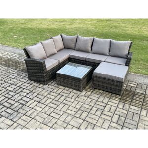 Rattan Garden Furniture Set Outdoor Lounge Corner Sofa Set With Square Coffee Table Big Footstool 7 Seater Dark Grey Mixed - Fimous Rattan Garden Furniture Set Outdoor Lounge Corner Sofa Set With Square Coffee Table Big Footstool 7 Seater Dark Grey Mixed - Fimous