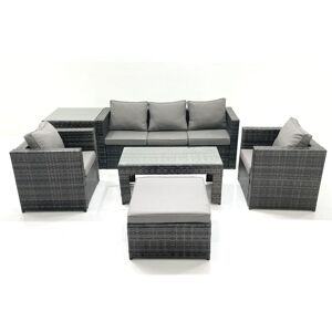 Fimous Rattan Garden Furniture Set Outdoor Lounger Sofa with Coffee Table 2 Armchair Big Footstool Side Table Dark Grey Mixed Fimous Rattan Garden Furniture Set Outdoor Lounger Sofa with Coffee Table 2 Armchair Big Footstool Side Table Dark Grey Mixed