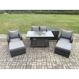 Rattan Garden Furniture Set Outdoor Patio Gas Fire Pit Dining Table and Chairs with Love seat Sofa 2 Footstools Side Table - Fimous Rattan Garden Furniture Set Outdoor Patio Gas Fire Pit Dining Table and Chairs with Love seat Sofa 2 Footstools Side Table - Fimous