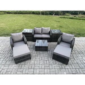 Rattan Garden Furniture Set Patio Conservatory Indoor Outdoor 6 Seater Set with Love Sofa Square Coffee Table 2 Big Footstool 2 Side Tables - Fimous Rattan Garden Furniture Set Patio Conservatory Indoor Outdoor 6 Seater Set with Love Sofa Square Coffee Table 2 Big Footstool 2 Side Tables - Fimous