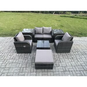 Rattan Garden Furniture Set Patio Conservatory Indoor Outdoor 7 Piece Set with Love Sofa Square Coffee Table 2 Side Tables Big Footstool - Fimous Rattan Garden Furniture Set Patio Conservatory Indoor Outdoor 7 Piece Set with Love Sofa Square Coffee Table 2 Side Tables Big Footstool - Fimous