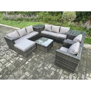 Fimous Rattan Garden Furniture Sofa Set with 2 Armchairs Square Coffee Table Side Table Big Footstool Indoor Side Table 9 Seater Outdoor Rattan Set Fimous Rattan Garden Furniture Sofa Set with 2 Armchairs Square Coffee Table Side Table Big Footstool Indoor Side Table 9 Seater Outdoor Rattan Set