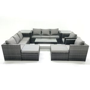 Fimous Rattan Garden Furniture Sofa Set with Coffee table Armchair 2 Side Tables 2 Big Footstools Dark Grey Mixed Fimous Rattan Garden Furniture Sofa Set with Coffee table Armchair 2 Side Tables 2 Big Footstools Dark Grey Mixed