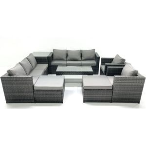 Fimous Rattan Garden Furniture Sofa Set with Coffee table Armchair Side Table 2 Big Footstools Dark Grey Mixed Fimous Rattan Garden Furniture Sofa Set with Coffee table Armchair Side Table 2 Big Footstools Dark Grey Mixed