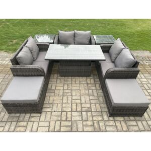 Rattan Garden Outdoor Furniture 3 pc Love Sofa Set Patio Adjustable Rising lifting Dining Table With 2 Side Tables 2 Big Footstool - Fimous Rattan Garden Outdoor Furniture 3 pc Love Sofa Set Patio Adjustable Rising lifting Dining Table With 2 Side Tables 2 Big Footstool - Fimous