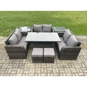 Fimous Rattan Garden Outdoor Furniture 3 PC Love Sofa Set Patio Adjustable Rising lifting Dining Table With 2 Side Tables 2 Small Footstools Fimous Rattan Garden Outdoor Furniture 3 PC Love Sofa Set Patio Adjustable Rising lifting Dining Table With 2 Side Tables 2 Small Footstools