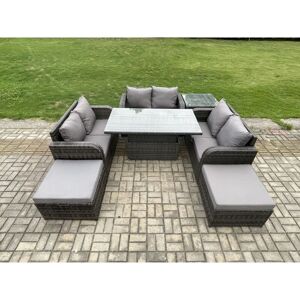 Rattan Garden Outdoor Furniture 3 pc Love Sofa Set Patio Adjustable Rising lifting Dining Table With Side Table 2 Big Footstool - Fimous Rattan Garden Outdoor Furniture 3 pc Love Sofa Set Patio Adjustable Rising lifting Dining Table With Side Table 2 Big Footstool - Fimous