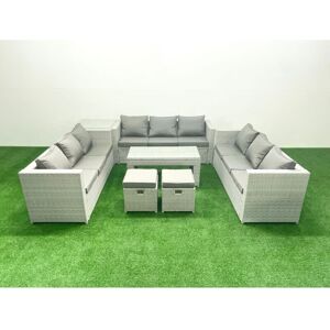 Rattan Garden Outdoor Furniture Set 11 Seater Garden Sofa Oblong Coffee Table Set with 2 Small Footstool Side Table Light Grey Mixed - Fimous Rattan Garden Outdoor Furniture Set 11 Seater Garden Sofa Oblong Coffee Table Set with 2 Small Footstool Side Table Light Grey Mixed - Fimous