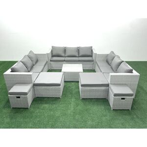 Rattan Garden Outdoor Furniture Set 13 Seater Rattan Garden Sofa Set with 4 Footstools Light Grey Mixed - Fimous Rattan Garden Outdoor Furniture Set 13 Seater Rattan Garden Sofa Set with 4 Footstools Light Grey Mixed - Fimous