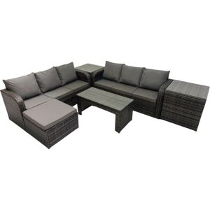 Fimous Rattan Garden Outdoor Furniture Set 3 Seater Sofa Coffee Table with Big Footstool 2 Side Tables Dark Grey Mixed Fimous Rattan Garden Outdoor Furniture Set 3 Seater Sofa Coffee Table with Big Footstool 2 Side Tables Dark Grey Mixed