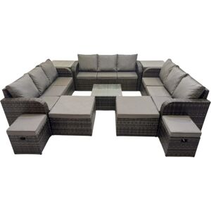 Rattan Garden Outdoor Furniture Set 3 Seater Sofa Square Coffee Table Set with 4 Stools 2 Side Table Dark Grey Mixed - Fimous Rattan Garden Outdoor Furniture Set 3 Seater Sofa Square Coffee Table Set with 4 Stools 2 Side Table Dark Grey Mixed - Fimous
