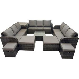 Rattan Garden Outdoor Furniture Set 3 Seater Sofa Square Coffee Table Set with 4 Stools Side Table Dark Grey Mixed - Fimous Rattan Garden Outdoor Furniture Set 3 Seater Sofa Square Coffee Table Set with 4 Stools Side Table Dark Grey Mixed - Fimous