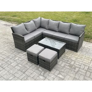 Rattan Lounge Corner Sofa Set Wicker pe Outdoor Garden Furniture Set with Rectangular Coffee Table 2 Small Footstools Dark Grey Mixed - Fimous Rattan Lounge Corner Sofa Set Wicker pe Outdoor Garden Furniture Set with Rectangular Coffee Table 2 Small Footstools Dark Grey Mixed - Fimous