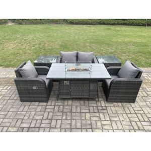 Fimous Rattan Outdoor Garden Furniture Set Gas Fire Pit Dining Table with 2 Side Tables Chair Love seat Sofa Fimous Rattan Outdoor Garden Furniture Set Gas Fire Pit Dining Table with 2 Side Tables Chair Love seat Sofa