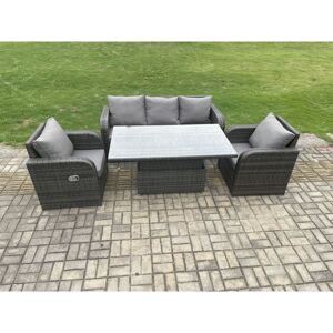 Rattan Outdoor Garden Furniture Sets Height Adjustable Rising lifting Dining Table Lounge Sofa Set With Reclining Chair Dark Grey Mixed - Fimous Rattan Outdoor Garden Furniture Sets Height Adjustable Rising lifting Dining Table Lounge Sofa Set With Reclining Chair Dark Grey Mixed - Fimous