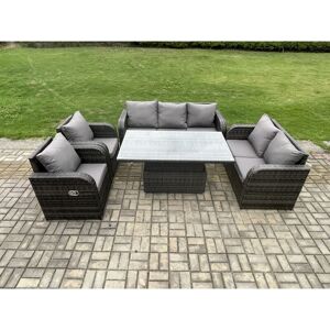 Rattan Outdoor Garden Furniture Sets Height Adjustable Rising lifting Dining Table Reclining Chair Sofa Set Dark Grey Mixed - Fimous Rattan Outdoor Garden Furniture Sets Height Adjustable Rising lifting Dining Table Reclining Chair Sofa Set Dark Grey Mixed - Fimous