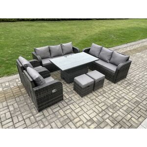 FIMOUS Rattan Outdoor Garden Furniture Sets Height Adjustable Rising lifting DiningTable Sofa Set with Reclining Chair 2 Small Footstools Dark Grey Mixed FIMOUS Rattan Outdoor Garden Furniture Sets Height Adjustable Rising lifting DiningTable Sofa Set with Reclining Chair 2 Small Footstools Dark Grey Mixed
