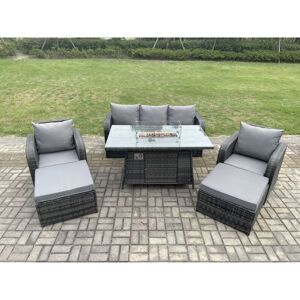 Rattan Outdoor Garden Furniture Sofa Set Gas Fire Pit Dining Table Gas Heater with 2 Big Footstool Dark Grey Mixed - Fimous Rattan Outdoor Garden Furniture Sofa Set Gas Fire Pit Dining Table Gas Heater with 2 Big Footstool Dark Grey Mixed - Fimous