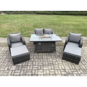 Rattan Outdoor Garden Furniture Sofa Set Gas Fire Pit Dining Table Gas Heater with Love Sofa 2 Big Footstool Dark Grey Mixed - Fimous Rattan Outdoor Garden Furniture Sofa Set Gas Fire Pit Dining Table Gas Heater with Love Sofa 2 Big Footstool Dark Grey Mixed - Fimous