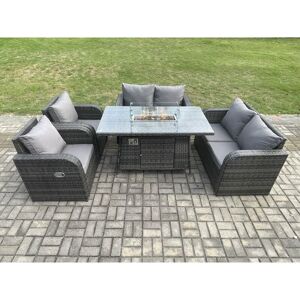 Rattan Outdoor Garden Furniture Sofa Set Gas Fire Pit Dining Table Gas Heater with Love Sofa Recling Chair 6 Seater Dark Grey Mixed - Fimous Rattan Outdoor Garden Furniture Sofa Set Gas Fire Pit Dining Table Gas Heater with Love Sofa Recling Chair 6 Seater Dark Grey Mixed - Fimous