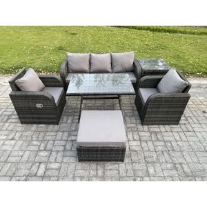 FIMOUS Rattan Wicker Garden Furniture Patio Conservatory Sofa Set with Rectangular Dining Table Reclining Chair 3 Seater Sofa Big Footstool Side Table FIMOUS Rattan Wicker Garden Furniture Patio Conservatory Sofa Set with Rectangular Dining Table Reclining Chair 3 Seater Sofa Big Footstool Side Table