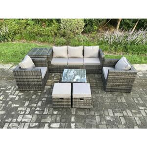 Fimous Wicker 7 Pieces Rattan Garden Furniture Sofa Set with Armchair Side Table Square Coffee Table 2 Small Footstools Dark Grey Mixed Fimous Wicker 7 Pieces Rattan Garden Furniture Sofa Set with Armchair Side Table Square Coffee Table 2 Small Footstools Dark Grey Mixed