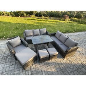 Wicker 7 Pieces Rattan Garden Furniture Sofa Set with Rectangular Dining Table Armchair 3 Footstools Dark Grey Mixed - Fimous Wicker 7 Pieces Rattan Garden Furniture Sofa Set with Rectangular Dining Table Armchair 3 Footstools Dark Grey Mixed - Fimous