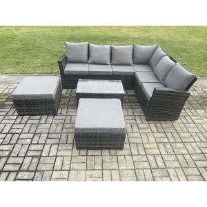 Wicker pe Outdoor Garden Furniture Set High Back Rattan Corner Sofa Set with Rectangular Coffee Table 2 Big Footstool - Fimous Wicker pe Outdoor Garden Furniture Set High Back Rattan Corner Sofa Set with Rectangular Coffee Table 2 Big Footstool - Fimous