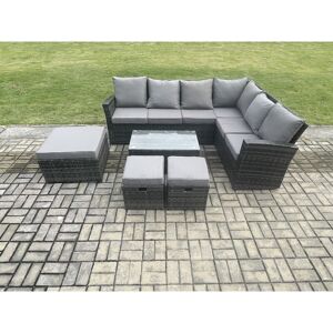 Wicker pe Outdoor Garden Furniture Set High Back Rattan Corner Sofa Set with Rectangular Coffee Table 3 Footstools - Fimous Wicker pe Outdoor Garden Furniture Set High Back Rattan Corner Sofa Set with Rectangular Coffee Table 3 Footstools - Fimous