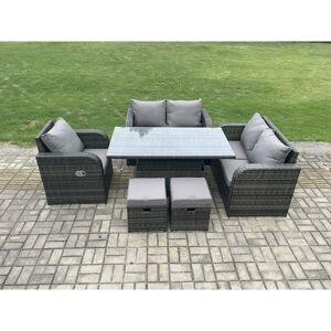 Wicker pe Rattan Furniture Garden Dining Set Outdoor Height Adjustable Rising lifting Table Love Sofa With Reclining Chair 2 Small Footstools - Fimous Wicker pe Rattan Furniture Garden Dining Set Outdoor Height Adjustable Rising lifting Table Love Sofa With Reclining Chair 2 Small Footstools - Fimous
