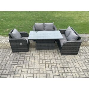 Fimous Wicker PE Rattan Furniture Garden Dining Set Outdoor Height Adjustable Rising lifting Table Love Sofa With Reclining Chair Fimous Wicker PE Rattan Furniture Garden Dining Set Outdoor Height Adjustable Rising lifting Table Love Sofa With Reclining Chair