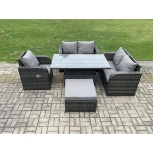 Wicker pe Rattan Furniture Garden Dining Set Outdoor Height Adjustable Rising lifting Table Love Sofa With Reclining Chair Big Footstool - Fimous Wicker pe Rattan Furniture Garden Dining Set Outdoor Height Adjustable Rising lifting Table Love Sofa With Reclining Chair Big Footstool - Fimous