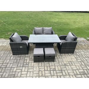 FIMOUS Wicker pe Rattan Furniture Garden Dining Set Outdoor Patio Height Adjustable Rising lifting Table Love Sofa With Reclining Chair 2 Small Footstools FIMOUS Wicker pe Rattan Furniture Garden Dining Set Outdoor Patio Height Adjustable Rising lifting Table Love Sofa With Reclining Chair 2 Small Footstools