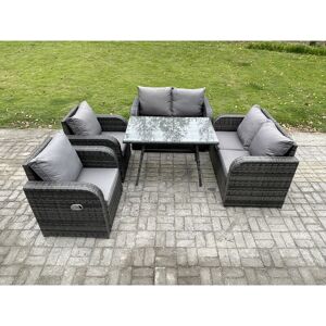 Fimous Wicker PE Rattan Garden Dining Set Outdoor Furniture Sofa with Rectangular Dining Table Dark Grey Mixed Fimous Wicker PE Rattan Garden Dining Set Outdoor Furniture Sofa with Rectangular Dining Table Dark Grey Mixed