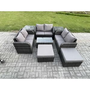 FIMOUS Wicker pe Rattan Garden Furniture Set 8 Seater Outdoor Lounge Sofa Set with Love Sofa Coffee Table 2 Side Tables 2 Big Footstool Dark Grey Mixed FIMOUS Wicker pe Rattan Garden Furniture Set 8 Seater Outdoor Lounge Sofa Set with Love Sofa Coffee Table 2 Side Tables 2 Big Footstool Dark Grey Mixed