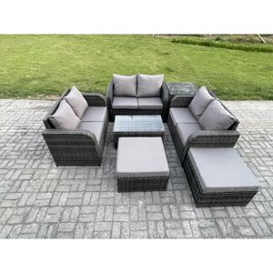 Fimous Wicker PE Rattan Garden Furniture Set 8 Seater Outdoor Lounge Sofa Set with Love Sofa Coffee Table Side Table 2 Big Footstool Dark Grey Mixed Fimous Wicker PE Rattan Garden Furniture Set 8 Seater Outdoor Lounge Sofa Set with Love Sofa Coffee Table Side Table 2 Big Footstool Dark Grey Mixed