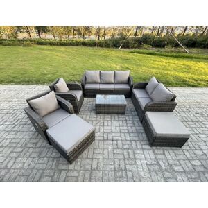 Fimous Wicker PE Rattan Garden Furniture Set 9 Seater Outdoor Lounge Sofa Set with Love Sofa Coffee Table 2 Big Footstool Dark Grey Mixed Fimous Wicker PE Rattan Garden Furniture Set 9 Seater Outdoor Lounge Sofa Set with Love Sofa Coffee Table 2 Big Footstool Dark Grey Mixed