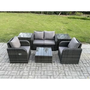 Wicker pe Rattan Garden Furniture Set Outdoor Lounge Sofa Set with Love Sofa Square Coffee Table 2 Side Tables Dark Grey Mixed - Fimous Wicker pe Rattan Garden Furniture Set Outdoor Lounge Sofa Set with Love Sofa Square Coffee Table 2 Side Tables Dark Grey Mixed - Fimous