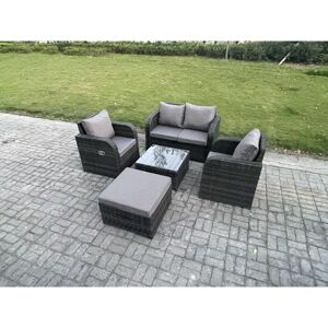 Wicker pe Rattan Garden Furniture Set Outdoor Lounge Sofa Set with Love Sofa Square Coffee Table Big Footstool Dark Grey Mixed - Fimous Wicker pe Rattan Garden Furniture Set Outdoor Lounge Sofa Set with Love Sofa Square Coffee Table Big Footstool Dark Grey Mixed - Fimous