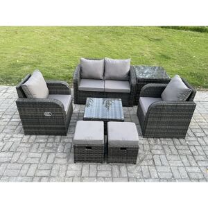 Wicker pe Rattan Garden Furniture Set Outdoor Lounge Sofa Set with Love Sofa Square Coffee Table Side Table 2 Small Footstool Dark Grey Mixed - Fimous Wicker pe Rattan Garden Furniture Set Outdoor Lounge Sofa Set with Love Sofa Square Coffee Table Side Table 2 Small Footstool Dark Grey Mixed - Fimous