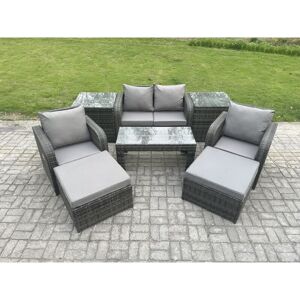 Fimous Wicker PE Rattan Garden Furniture Set Outdoor Lounge Sofa Set with Reclining Chair Coffee Table 2 Side Tables 2 Big Footstool Dark Grey Mixed Fimous Wicker PE Rattan Garden Furniture Set Outdoor Lounge Sofa Set with Reclining Chair Coffee Table 2 Side Tables 2 Big Footstool Dark Grey Mixed