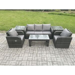Wicker pe Rattan Garden Furniture Set Outdoor Lounge Sofa Set with Reclining Chair Coffee Table 2 Side Tables Dark Grey Mixed - Fimous Wicker pe Rattan Garden Furniture Set Outdoor Lounge Sofa Set with Reclining Chair Coffee Table 2 Side Tables Dark Grey Mixed - Fimous