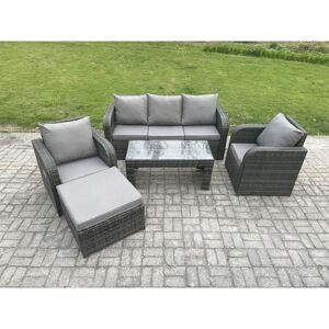 Wicker pe Rattan Garden Furniture Set Outdoor Lounge Sofa Set with Reclining Chair Coffee Table Big Footstool Dark Grey Mixed - Fimous Wicker pe Rattan Garden Furniture Set Outdoor Lounge Sofa Set with Reclining Chair Coffee Table Big Footstool Dark Grey Mixed - Fimous