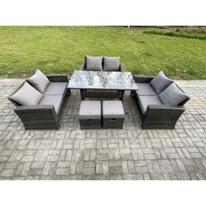 Wicker pe Rattan Garden Furniture Sets Outdoor Lounge Sofa Set with Oblong Dining Table Double Seat Sofa 2 Small Footstools Dark Grey Mixed - Fimous Wicker pe Rattan Garden Furniture Sets Outdoor Lounge Sofa Set with Oblong Dining Table Double Seat Sofa 2 Small Footstools Dark Grey Mixed - Fimous