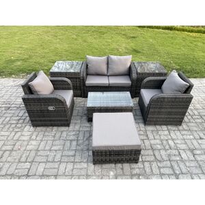 Wicker pe Rattan Outdoor Furniture Set Garden Love Sofa Coffee Table 2 Armchair 2 Side Tables Big Footstool Dark Grey Mixed - Fimous Wicker pe Rattan Outdoor Furniture Set Garden Love Sofa Coffee Table 2 Armchair 2 Side Tables Big Footstool Dark Grey Mixed - Fimous