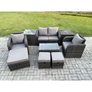 Wicker pe Rattan Outdoor Furniture Set Garden Love Sofa Coffee Table 2 Armchair 3 Footstools 2 Side Tables Dark Grey Mixed - Fimous Wicker pe Rattan Outdoor Furniture Set Garden Love Sofa Coffee Table 2 Armchair 3 Footstools 2 Side Tables Dark Grey Mixed - Fimous