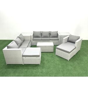 Wicker pe Rattan Sofa Garden Furniture Set with Armchair Oblong Coffee Table 2 Big Footstools 2 Side Tables Light Grey Mixed - Fimous Wicker pe Rattan Sofa Garden Furniture Set with Armchair Oblong Coffee Table 2 Big Footstools 2 Side Tables Light Grey Mixed - Fimous